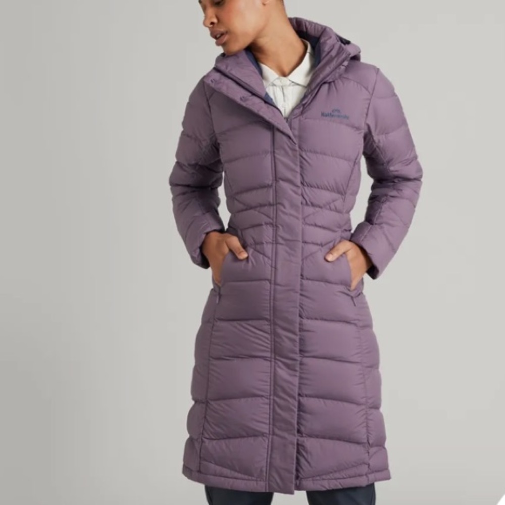 Kathmandu Winterburn Down Puffer 600 Fill Longline Coat in Purple Storm Cloud